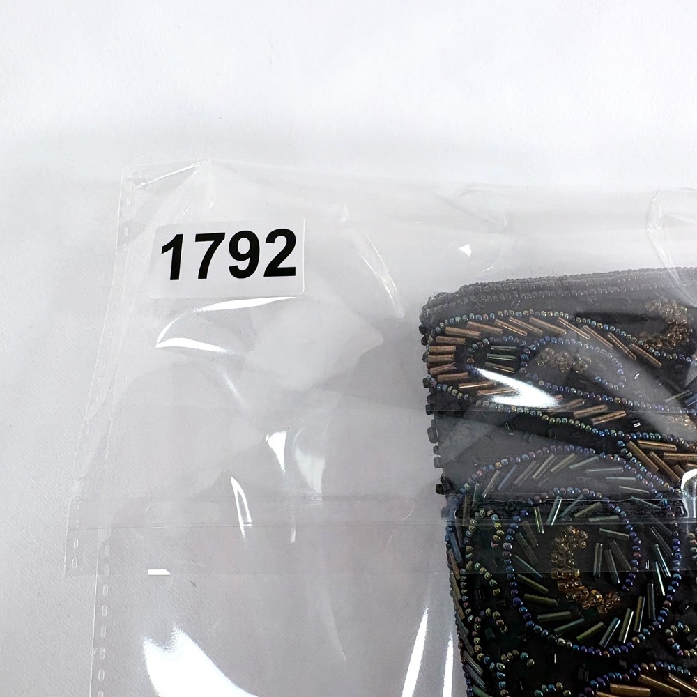Carolyne Barton Beaded Clutch Black Iridescent Gold Paisley Evening Bag - Picture 8 of 10